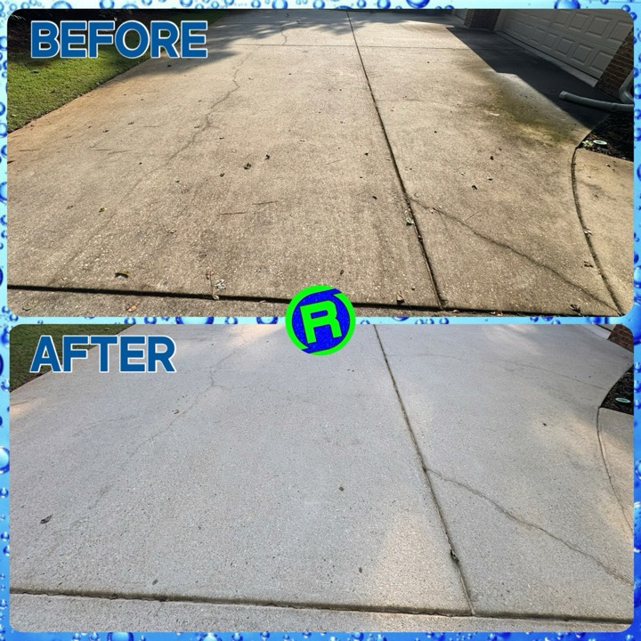 Driveway before and after Restore pressure washing